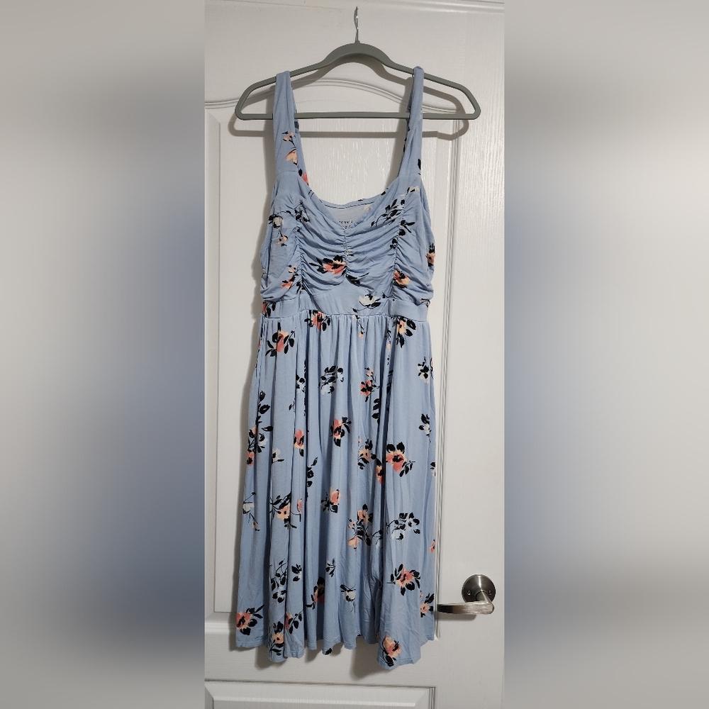 TORRID 2, super soft knit dress. Sleeveless. Blue with floral pattern